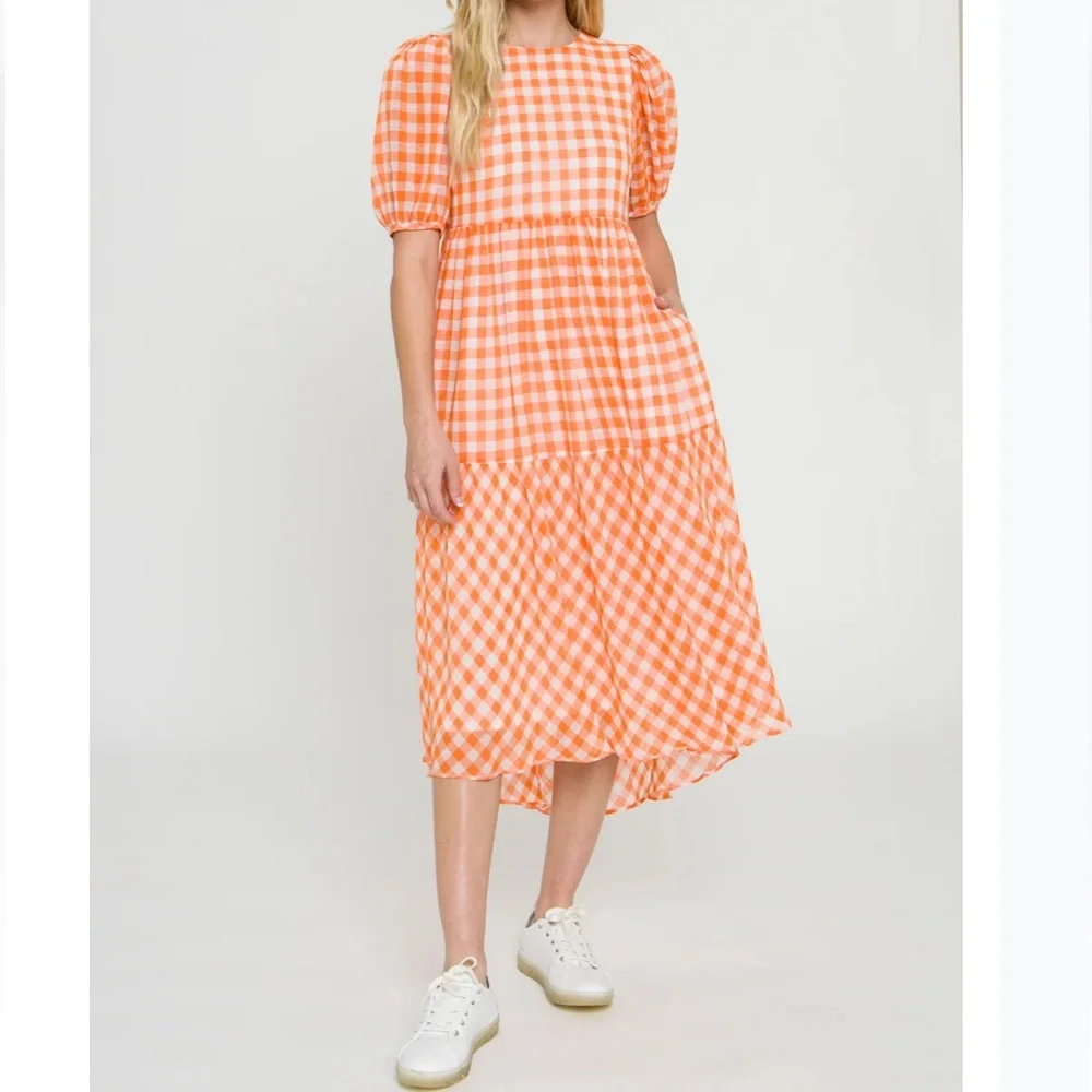 GINGHAM PRINT MIDI DRESS - Picture 1 of 5